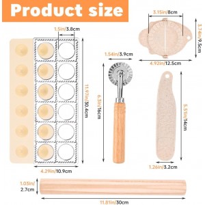 5 Pieces Ravioli Mold Set,Includes 12 Holes Ravioli Maker Press, Wood Rolling Pin,Dumpling Press Mold, Filling Spoon,Ravioli Cutter,for Ravioli Press Mold Pasta Making Tools