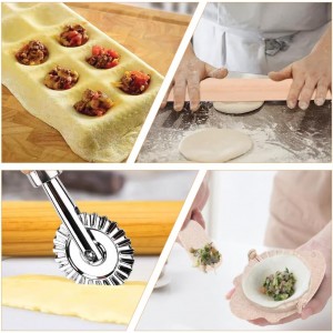 5 Pieces Ravioli Mold Set,Includes 12 Holes Ravioli Maker Press, Wood Rolling Pin,Dumpling Press Mold, Filling Spoon,Ravioli Cutter,for Ravioli Press Mold Pasta Making Tools