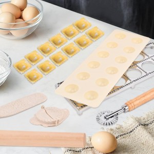 5 Pieces Ravioli Mold Set,Includes 12 Holes Ravioli Maker Press, Wood Rolling Pin,Dumpling Press Mold, Filling Spoon,Ravioli Cutter,for Ravioli Press Mold Pasta Making Tools