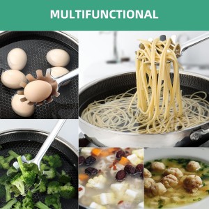 Spaghetti Spoon, Stainless Steel Pasta Spoon for Serving and Cooking, 13.4 Inch Pasta Fork with Teeth for Noodles, Ramen and Tagliolini, Comfortable Grip Design, Silver