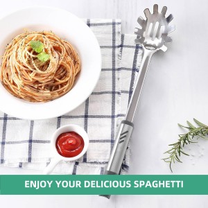 Spaghetti Spoon, Stainless Steel Pasta Spoon for Serving and Cooking, 13.4 Inch Pasta Fork with Teeth for Noodles, Ramen and Tagliolini, Comfortable Grip Design, Silver