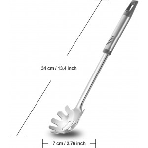 Spaghetti Spoon, Stainless Steel Pasta Spoon for Serving and Cooking, 13.4 Inch Pasta Fork with Teeth for Noodles, Ramen and Tagliolini, Comfortable Grip Design, Silver