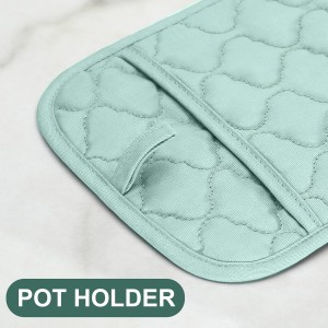Oven Mitts Pot Holders Sets/Kitchen Towels and Dishcloths, Oven Gloves Kitchen Dish Towels 500 Degree Heat Resistant Potholders with Non-Slip Silicone Surface for Cooking, Grilling, Baking-Mint Green