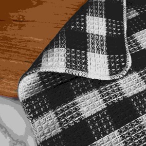Blue Needles Set of 8 Waffle Weave Check Plaid Dish Cloths, 12x12 Inches 100% Cotton Dish Towels for Kitchen, Ultra Soft & Absorbent Kitchen Towels for Quick Drying Spring Summer - Black & White