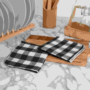 Blue Needles Set of 8 Waffle Weave Check Plaid Dish Cloths, 12x12 Inches 100% Cotton Dish Towels for Kitchen, Ultra Soft & Absorbent Kitchen Towels for Quick Drying Spring Summer - Black & White