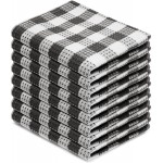 Blue Needles Set of 8 Waffle Weave Check Plaid Dish Cloths, 12x12 Inches 100% Cotton Dish Towels for Kitchen, Ultra Soft & Absorbent Kitchen Towels for Quick Drying Spring Summer - Black & White
