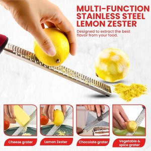 Lemon Zester Grater, Citrus Grater with Handle, Parmesan cheese, Lemon, Chocolate, Nutmeg, Ginger, Fruit, Stainless Steel Tool