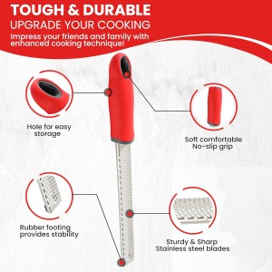 Lemon Zester Grater, Citrus Grater with Handle, Parmesan cheese, Lemon, Chocolate, Nutmeg, Ginger, Fruit, Stainless Steel Tool