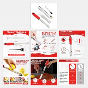 Lemon Zester Grater, Citrus Grater with Handle, Parmesan cheese, Lemon, Chocolate, Nutmeg, Ginger, Fruit, Stainless Steel Tool