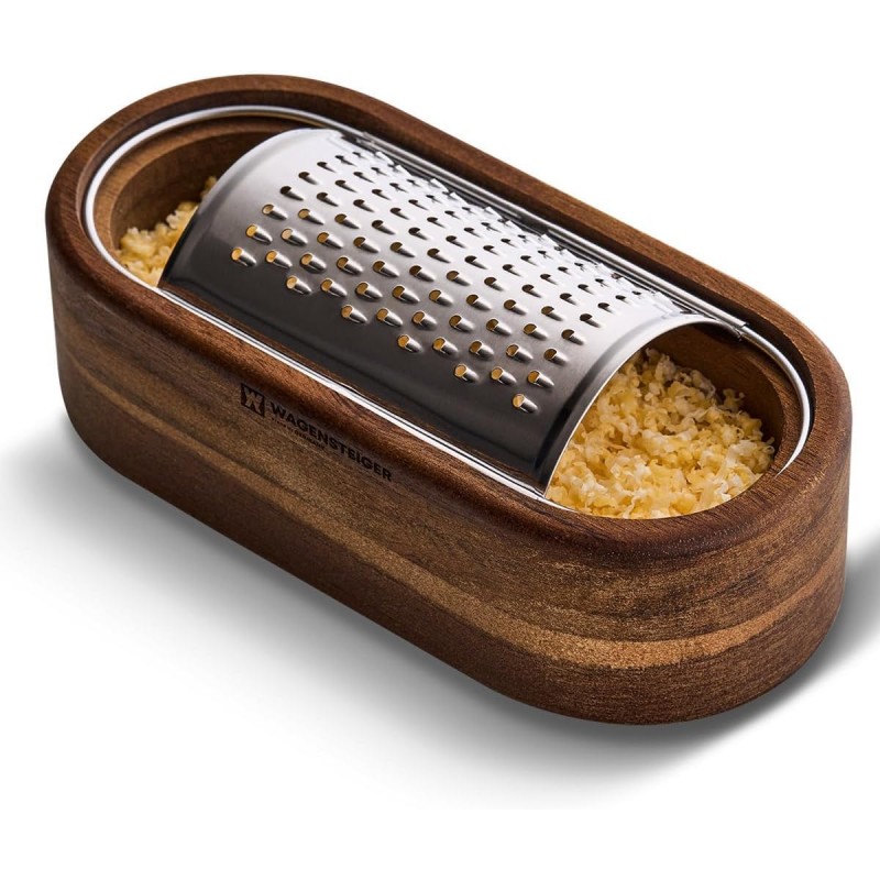 Removable SUS304 Stainless Steel Cheese Grater with Wooden Container, Wooden Shredder, Citrus Zester, Perfect for Presenting Freshly Grated Cheese or Zest