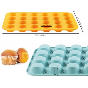 2PCS Silicone Mini Muffin Pan, 24 Cups Nonstick Mini Cupcake Pan for Baking, BPA Free and Dishwasher Safe, Great for Making Muffin Cakes, Tart, Bread and Egg Bites
