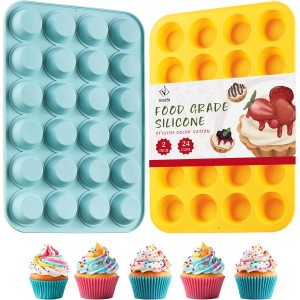 2PCS Silicone Mini Muffin Pan, 24 Cups N...