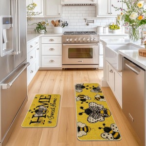 Artoid Mode Beige Bee Home Sweet Home Spring Kitchen Mats Set of 2, Summer Home Decor Low-Profile Kitchen Rugs for Floor - 17x29 and 17x47 Inch