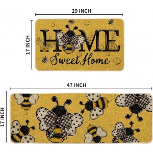 Artoid Mode Beige Bee Home Sweet Home Spring Kitchen Mats Set of 2, Summer Home Decor Low-Profile Kitchen Rugs for Floor - 17x29 and 17x47 Inch