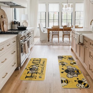 Artoid Mode Beige Bee Home Sweet Home Spring Kitchen Mats Set of 2, Summer Home Decor Low-Profile Kitchen Rugs for Floor - 17x29 and 17x47 Inch