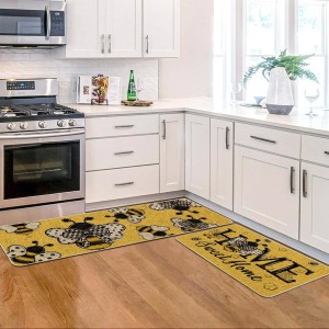 Artoid Mode Beige Bee Home Sweet Home Spring Kitchen Mats Set of 2, Summer Home Decor Low-Profile Kitchen Rugs for Floor - 17x29 and 17x47 Inch