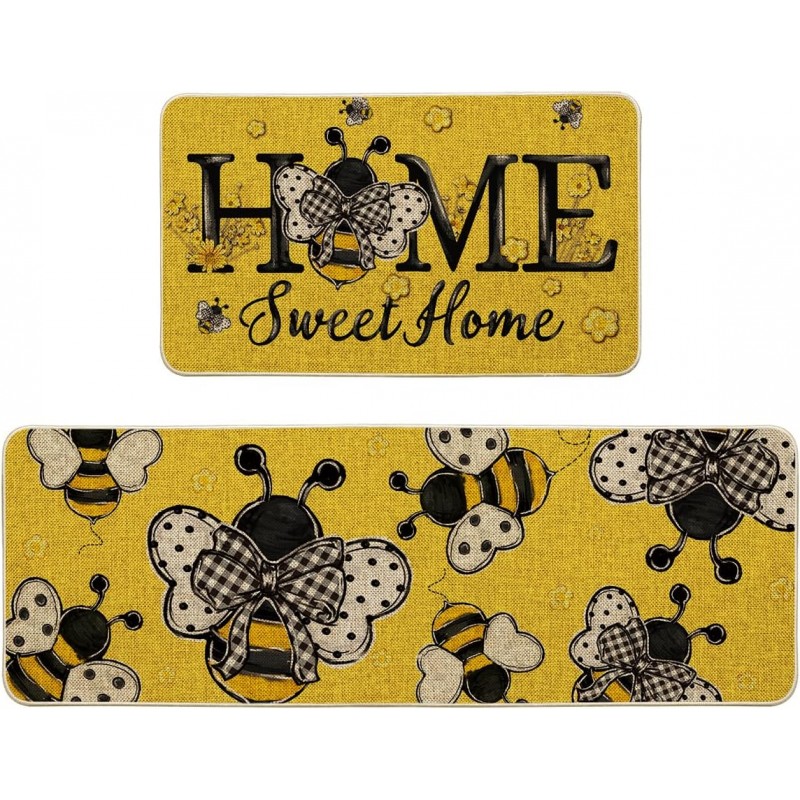 Artoid Mode Beige Bee Home Sweet Home Spring Kitchen Mats Set of 2, Summer Home Decor Low-Profile Kitchen Rugs for Floor - 17x29 and 17x47 Inch
