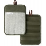 KITCHENAID® Evergreen Design Series Herringbone Ribbed Soft Silicone Pot Holders 2-Pack Set, Heat Resistant up to 500°F, Flexible & Waterproof, Deep Forest Green, 7