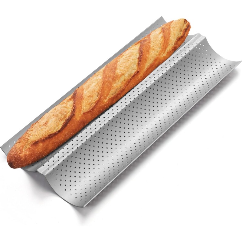 Baguette Bread Pan, Premium Nonstick Perforated French Bread Baking Pan, 2 Loaves Baguette Tray for Sourdough, Italian Bread Baking, Perfect for Creating Crisp Golden-Brown Crust