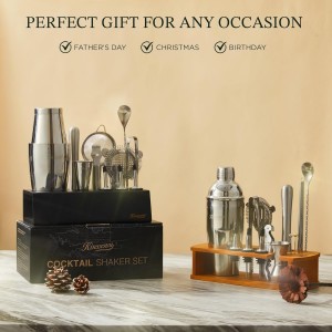 KITESSENSU Boston Shaker Set Mixology Bartender Kit | Premium Cocktail Shaker Kit with Stand Professional Home Bar Tools Accessories: Martini Shaker, Citrus Tools, Fine Mesh Strainers, Muddler, Jigger
