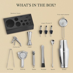 KITESSENSU Boston Shaker Set Mixology Bartender Kit | Premium Cocktail Shaker Kit with Stand Professional Home Bar Tools Accessories: Martini Shaker, Citrus Tools, Fine Mesh Strainers, Muddler, Jigger