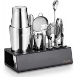 KITESSENSU Boston Shaker Set Mixology Bartender Kit | Premium Cocktail Shaker Kit with Stand Professional Home Bar Tools Accessories: Martini Shaker, Citrus Tools, Fine Mesh Strainers, Muddler, Jigger