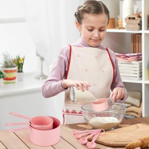Measuring Cups and Spoons Set of 9, Stainless Steel Measuring cup for Cooking and Baking, Measuring spoons for Dry and Liquid Ingredients (Pink)