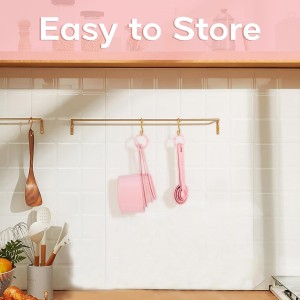 Measuring Cups and Spoons Set of 9, Stainless Steel Measuring cup for Cooking and Baking, Measuring spoons for Dry and Liquid Ingredients (Pink)