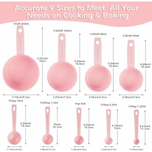 Measuring Cups and Spoons Set of 9, Stainless Steel Measuring cup for Cooking and Baking, Measuring spoons for Dry and Liquid Ingredients (Pink)