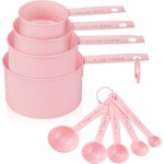 Measuring Cups and Spoons Set of 9, Stainless Steel Measuring cup for Cooking and Baking, Measuring spoons for Dry and Liquid Ingredients (Pink)