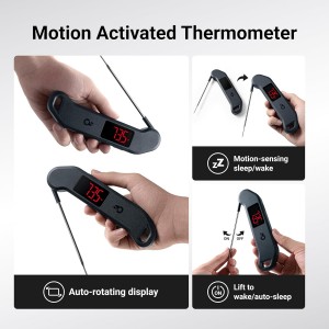 Professional Digital Meat Thermometer, 1 Sec Instant Read, ±0.5℉ Accuracy NIST&NSF Certified Food Thermometer, Auto-Rotate Bright LED Screen, Highly Waterproof Cooking Thermometer for Grill BBQ, Black