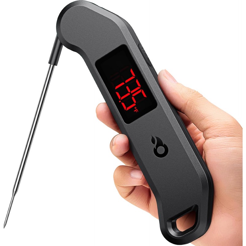 Professional Digital Meat Thermometer, 1 Sec Instant Read, ±0.5℉ Accuracy NIST&NSF Certified Food Thermometer, Auto-Rotate Bright LED Screen, Highly Waterproof Cooking Thermometer for Grill BBQ, Black