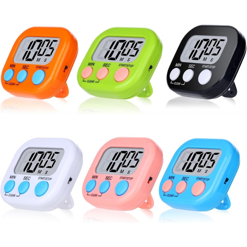 Mwellewm Kitchen Timer 6 Packs Digital Timers for Classroom Small Magnetic Countdown Stopwatch for Cooking Mini Loud Alarm Stop for Kitchen Study Work Baking Sports Games Timer Clock