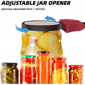 Jar Opener for Weak Hands, Seniors with Arthritis, Strap Adjustable Jar Opener, with Non Slip Rubber, Kitchen Gadgets lid opener jar opener (Red Black)