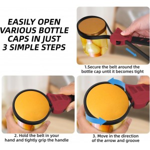 Jar Opener for Weak Hands, Seniors with Arthritis, Strap Adjustable Jar Opener, with Non Slip Rubber, Kitchen Gadgets lid opener jar opener (Red Black)