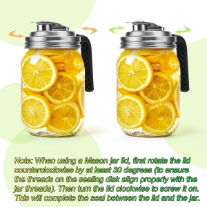 Mason Jar Pour Spout Lid Stainless Steel with Handle, Wide Mouth Pour Spout Flip Cap Lids for Mason Jars, Anticracking Leak Proof Seal Cover Airtight for Drinking Salad Dressing & Food Storing(2PCS)