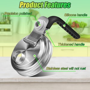 Mason Jar Pour Spout Lid Stainless Steel with Handle, Wide Mouth Pour Spout Flip Cap Lids for Mason Jars, Anticracking Leak Proof Seal Cover Airtight for Drinking Salad Dressing & Food Storing(2PCS)