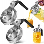Mason Jar Pour Spout Lid Stainless Steel with Handle, Wide Mouth Pour Spout Flip Cap Lids for Mason Jars, Anticracking Leak Proof Seal Cover Airtight for Drinking Salad Dressing & Food Storing(2PCS)