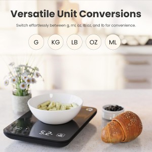 Qahar Food Scale with Nutritional Calculator, Waterproof LED Display Digital Kitchen Scale for Weight Loss Cooking Baking Keto Macro Diet, Calorie Counting, Black Glass, 22lb/10kg