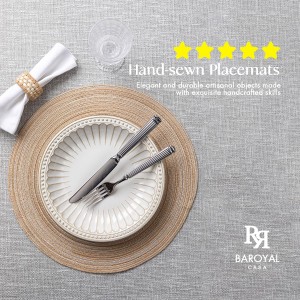 Round Placemats Set of 6 Woven Placemats Washable Braided Table Mats for Dining Table Heat Resistant Non-Slip Circle Place Mats(Beige)
