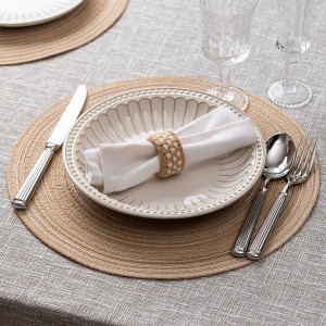 Round Placemats Set of 6 Woven Placemats Washable Braided Table Mats for Dining Table Heat Resistant Non-Slip Circle Place Mats(Beige)