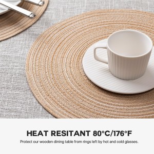 Round Placemats Set of 6 Woven Placemats Washable Braided Table Mats for Dining Table Heat Resistant Non-Slip Circle Place Mats(Beige)
