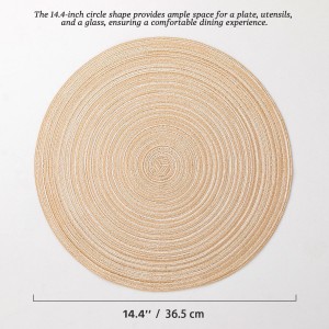Round Placemats Set of 6 Woven Placemats Washable Braided Table Mats for Dining Table Heat Resistant Non-Slip Circle Place Mats(Beige)