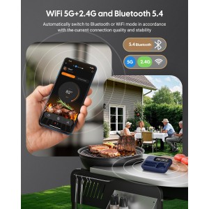 Meat Thermometer Wireless with Dual Probes for Grilling & Smoking | Fitflavor Bluetooth WiFi Meat Thermometer - Smart Meat Probe for BBQ, Oven, Rechargeable IP67 Waterproof
