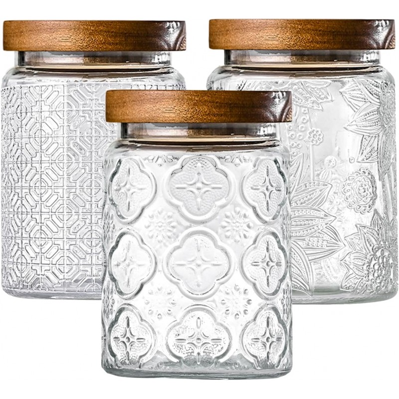 3-Pack 24oz Glass Jar With Airtight Lid,Kitchen Canisters For Countertop,Coffee Sugar Container Set,Pantry Glass Storage Containers For Flour,Candy,Loose Tea,Snack, mason jars
