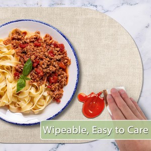 Placemats for Dining Table Set of 8 Non-Slip, Heat Resistant Oval Leather Placemat Double Layer, Waterproof Table Mats Easy to Clean for Kitchen Dining Room Coffee Office Table, Beige