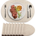 Placemats for Dining Table Set of 8 Non-Slip, Heat Resistant Oval Leather Placemat Double Layer, Waterproof Table Mats Easy to Clean for Kitchen Dining Room Coffee Office Table, Beige