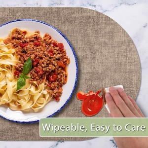 Placemats Set of 8 Non Slip, Heat Resistant Oval Faux Leather Place mats Double Layer, Waterproof Table Mats Easy to Clean for Kitchen Dining Room Coffee Office Table, Apricot