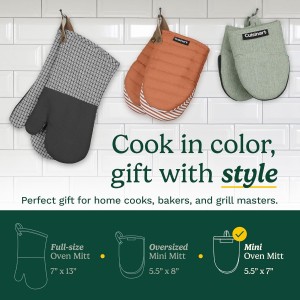 Cuisinart Mini Oven Mitts – 5.5” x 7” Heat-Resistant Kitchen Mitts for Oven with Non-Slip Neoprene Palm, Cotton Filling, and Fabric Loop – Durable Oven Mitt Set for Cooking & Baking (Chambray)