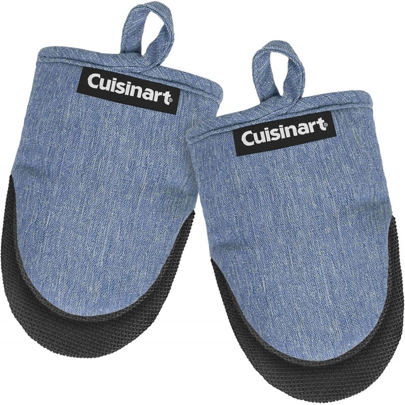 Cuisinart Mini Oven Mitts – 5.5” x 7” Heat-Resistant Kitchen Mitts for Oven with Non-Slip Neoprene Palm, Cotton Filling, and Fabric Loop – Durable Oven Mitt Set for Cooking & Baking (Chambray)